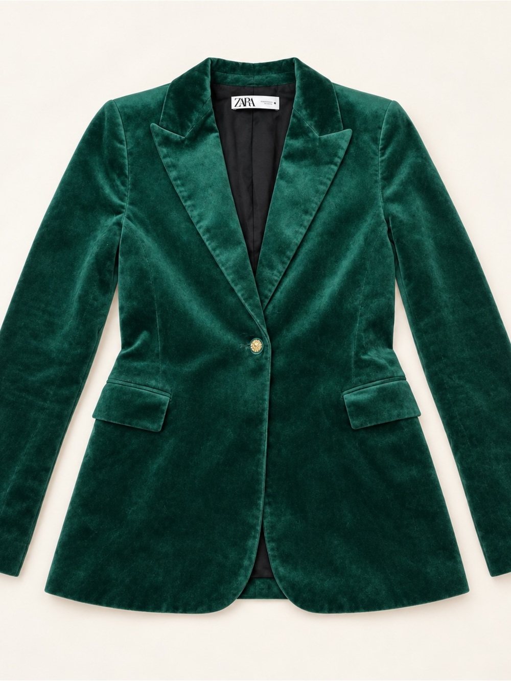 Zara Limited Edition Emerald Green Velvet Blazer Gold Button XS